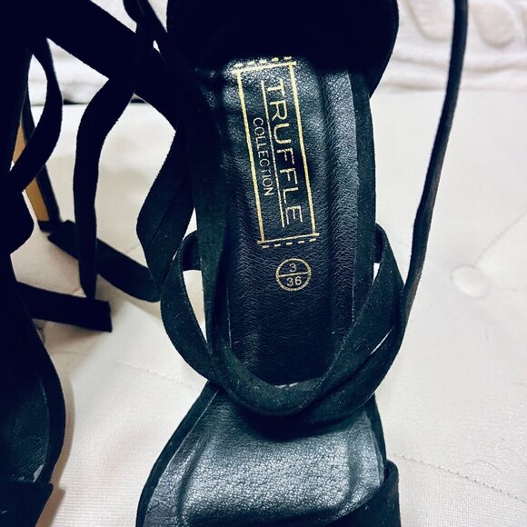 Truffle Collection Black Suede Lace Up Stilettos - Picture 5 of 6